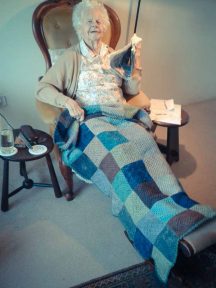 My grandmother with her crochet knee rug