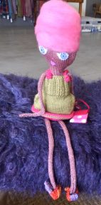 Hand knit lady doll with long skinny arms and legs knit in Cowgirlblues Merino Twist wool