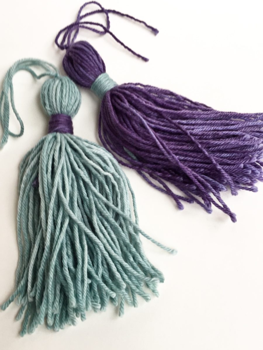 Hand made tassels in Celadon and Aubergine cowgirlblues Merino DK wool