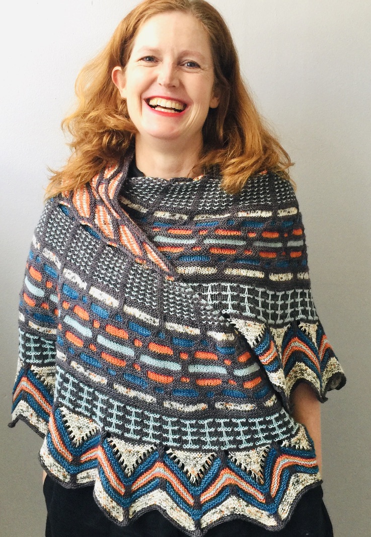 Bridget Henderson of Cowgirlblues wears her Slipstravaganza Shawl by Westknits