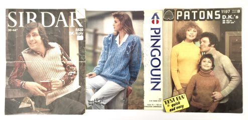 Sirdar, Pingouin, Patons knitting pattern covers from the 80s